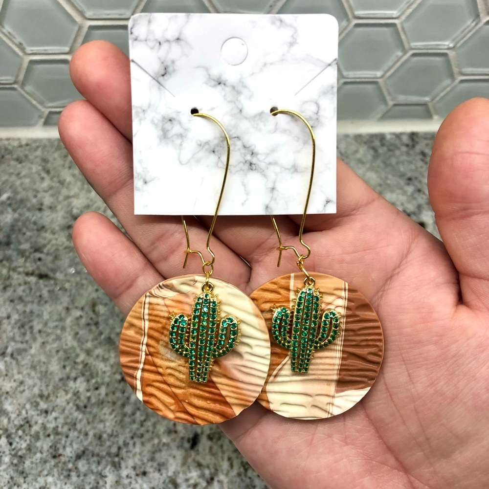 Boho Cactus Gold Dangle Earrings